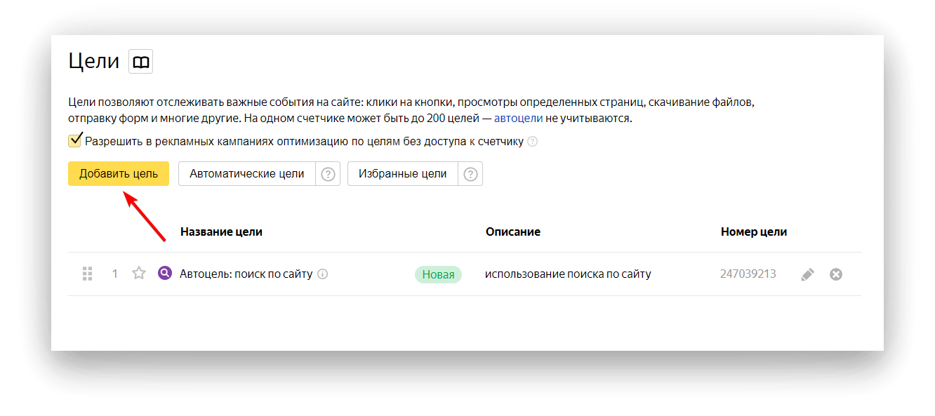 Добавление целей в Яндекс Метрике