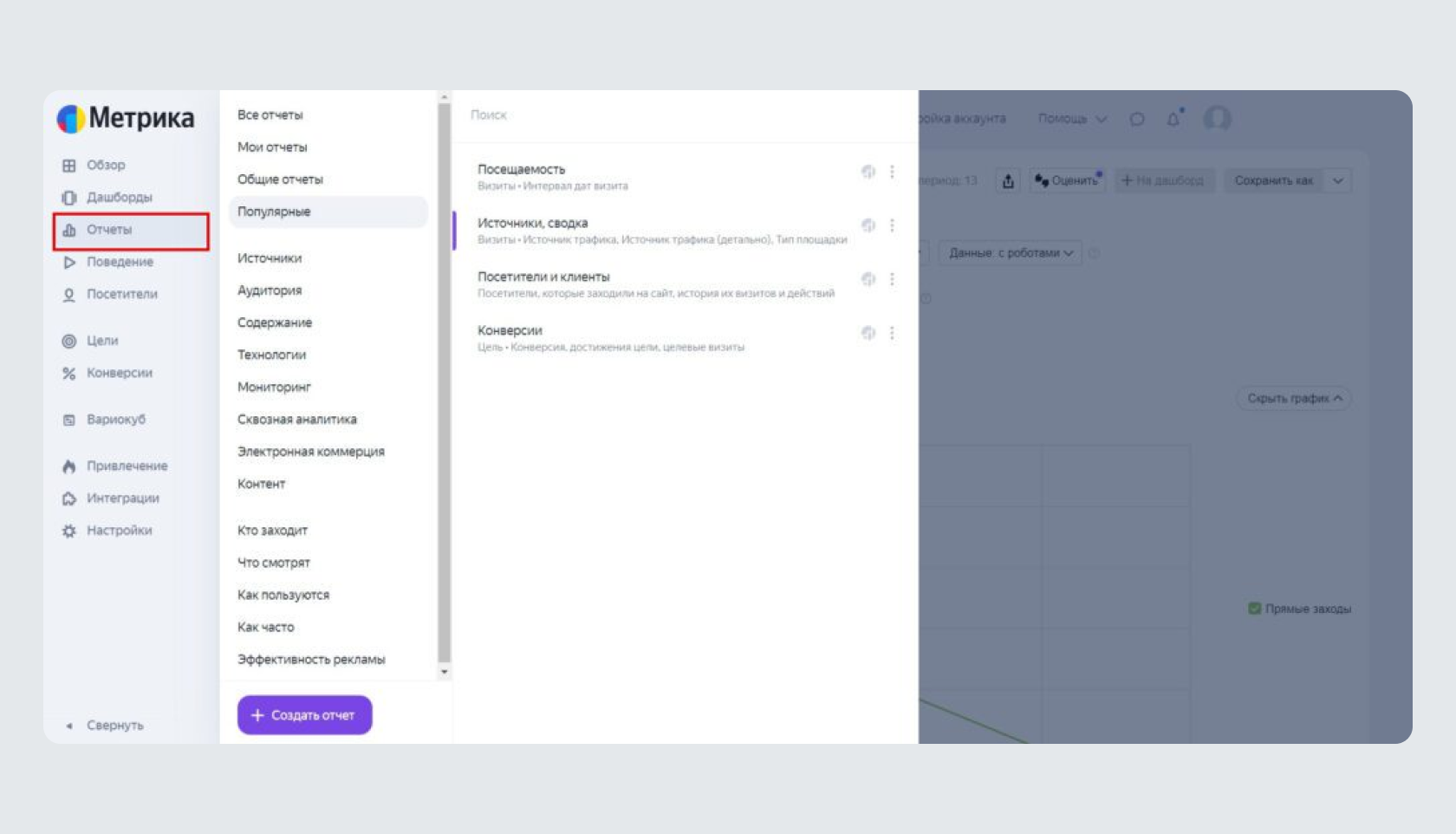  Отчёты в интерфейсе Яндекс Метрики